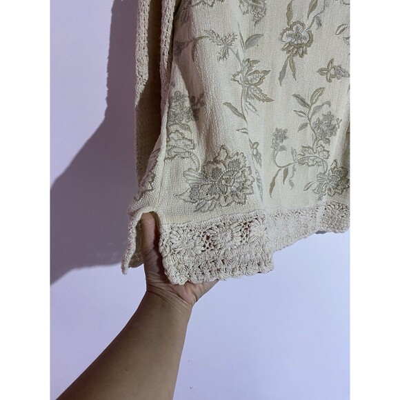 Soft Surroundings Top PXL Cream Crochet Boho Beachy Floral Embroidery Artsy - Picture 6 of 10